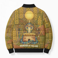 Renenutet  Golden Cobra Bomber Puffer Jacket with Wheat Motif in Egyptian Agricultural Theme