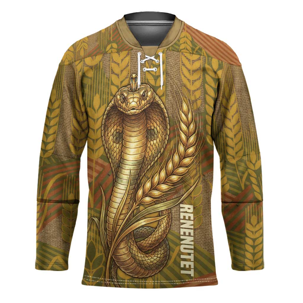 Renenutet  Golden Cobra Hockey Jersey with Wheat Motif in Egyptian Agricultural Theme