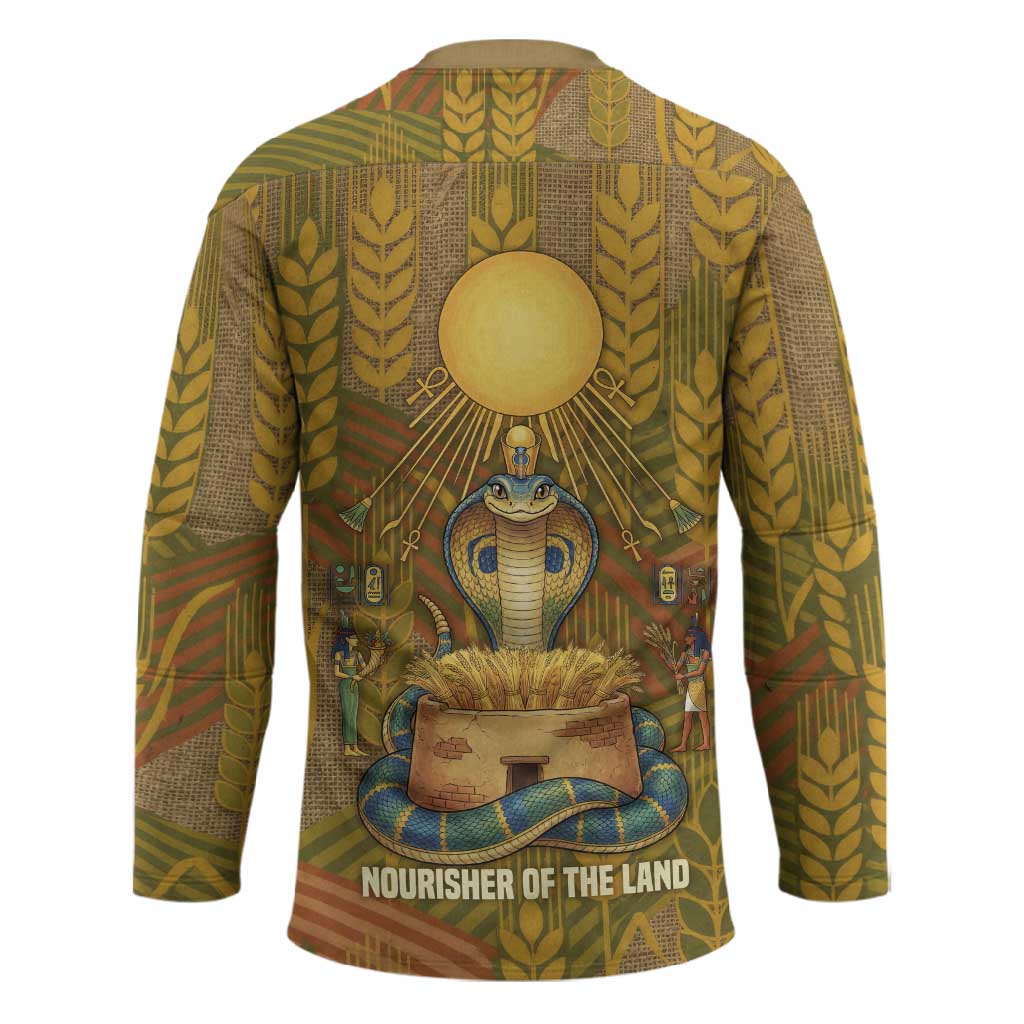 Renenutet  Golden Cobra Hockey Jersey with Wheat Motif in Egyptian Agricultural Theme