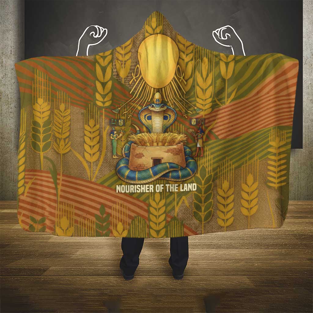 Renenutet  Golden Cobra Hooded Blanket with Wheat Motif in Egyptian Agricultural Theme