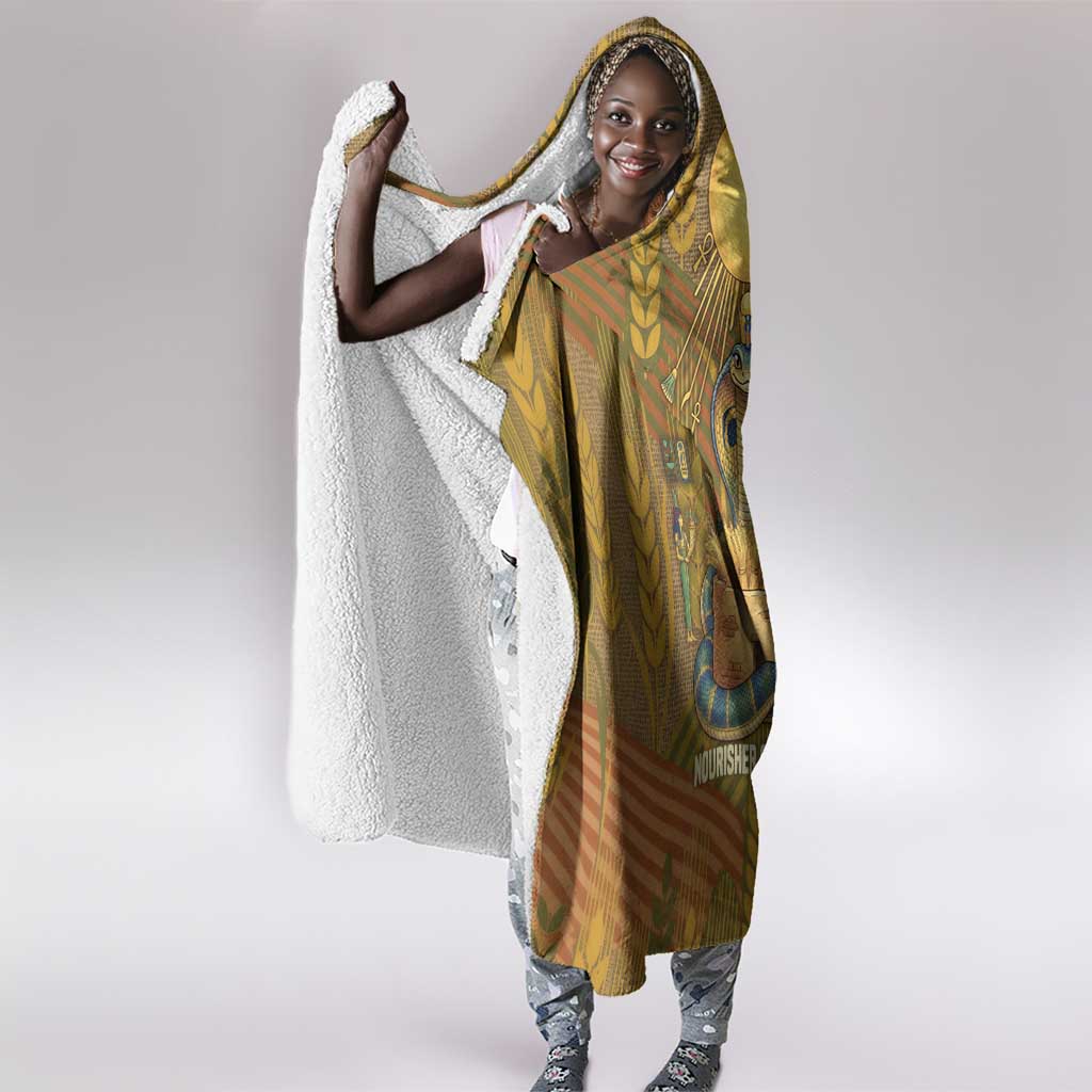 Renenutet  Golden Cobra Hooded Blanket with Wheat Motif in Egyptian Agricultural Theme