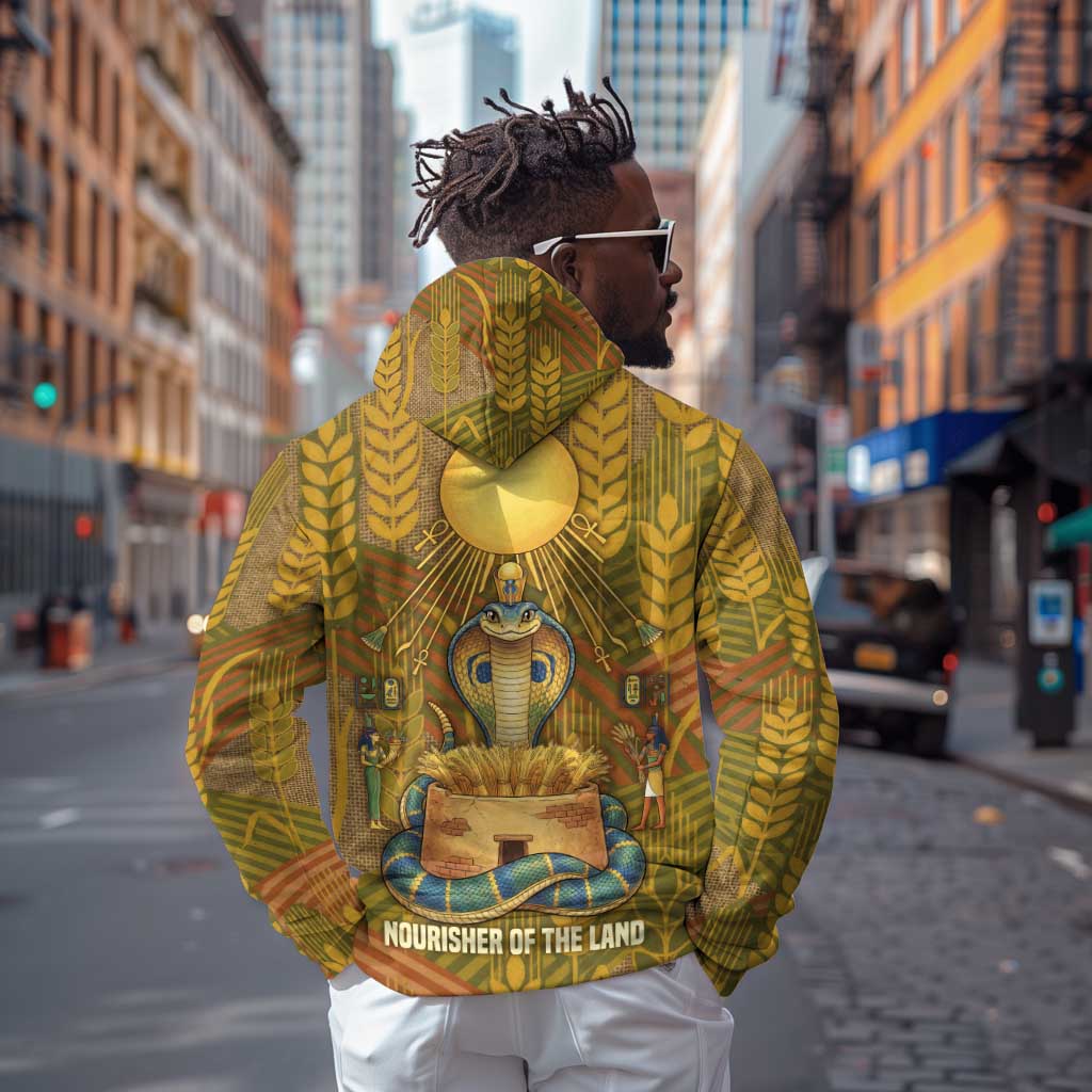 Renenutet  Golden Cobra Hoodie with Wheat Motif in Egyptian Agricultural Theme