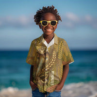 Renenutet  Golden Cobra Kid Hawaiian Shirt with Wheat Motif in Egyptian Agricultural Theme