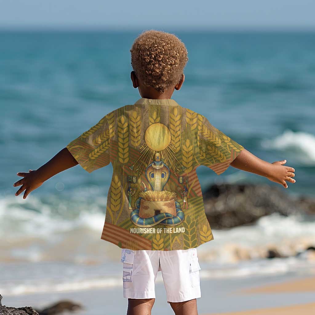 Renenutet  Golden Cobra Kid Hawaiian Shirt with Wheat Motif in Egyptian Agricultural Theme