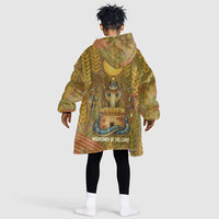 Renenutet  Golden Cobra Kid Wearable Blanket Hoodie with Wheat Motif in Egyptian Agricultural Theme