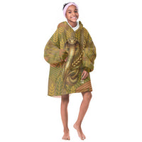 Renenutet  Golden Cobra Kid Wearable Blanket Hoodie with Wheat Motif in Egyptian Agricultural Theme