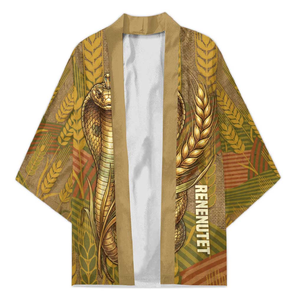 Renenutet  Golden Cobra Kimono with Wheat Motif in Egyptian Agricultural Theme