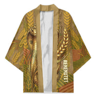 Renenutet  Golden Cobra Kimono with Wheat Motif in Egyptian Agricultural Theme