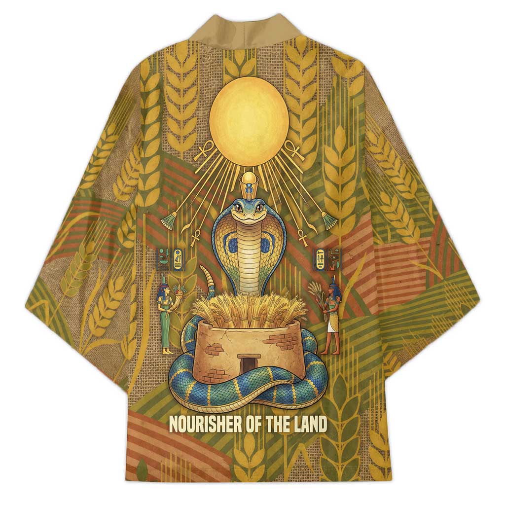 Renenutet  Golden Cobra Kimono with Wheat Motif in Egyptian Agricultural Theme