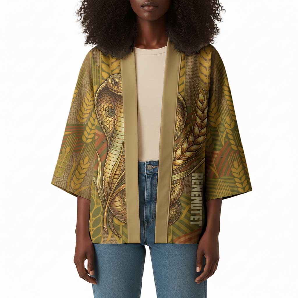 Renenutet  Golden Cobra Kimono with Wheat Motif in Egyptian Agricultural Theme