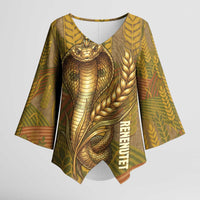 Renenutet  Golden Cobra Kimono Sleeve Blouse with Wheat Motif in Egyptian Agricultural Theme