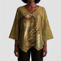 Renenutet  Golden Cobra Kimono Sleeve Blouse with Wheat Motif in Egyptian Agricultural Theme