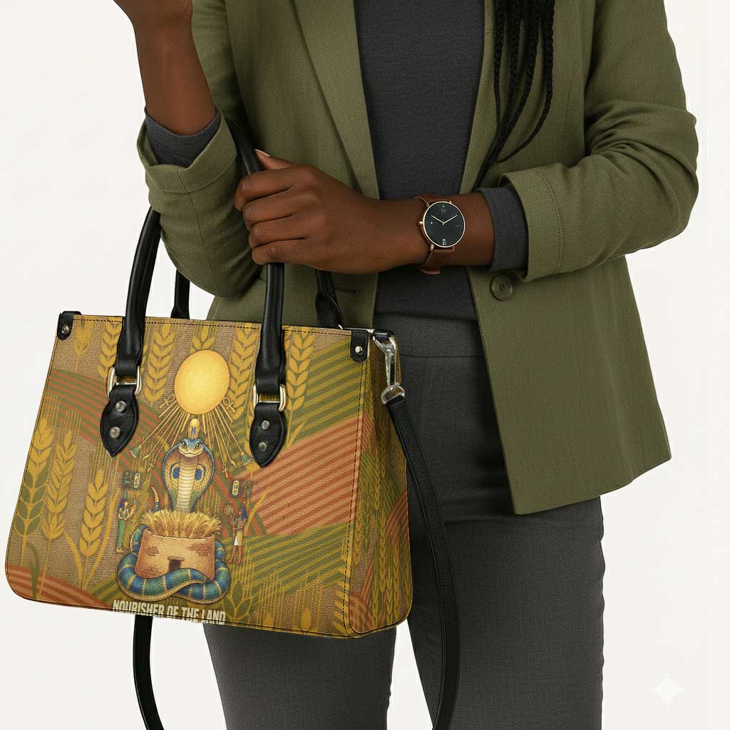 Renenutet  Golden Cobra Leather Bag with Wheat Motif in Egyptian Agricultural Theme