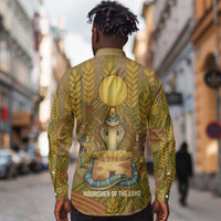 Renenutet  Golden Cobra Long Sleeve Button Shirt with Wheat Motif in Egyptian Agricultural Theme