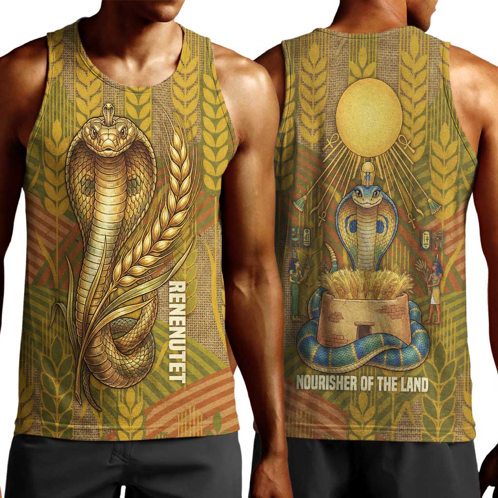Renenutet  Golden Cobra Men Tank Top with Wheat Motif in Egyptian Agricultural Theme