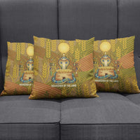 Renenutet  Golden Cobra Pillow Cover with Wheat Motif in Egyptian Agricultural Theme