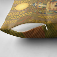 Renenutet  Golden Cobra Pillow Cover with Wheat Motif in Egyptian Agricultural Theme