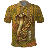 Renenutet  Golden Cobra Polo Shirt with Wheat Motif in Egyptian Agricultural Theme