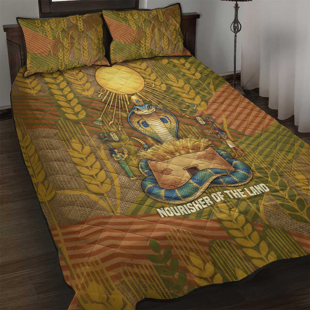 Renenutet  Golden Cobra Quilt Bed Set with Wheat Motif in Egyptian Agricultural Theme