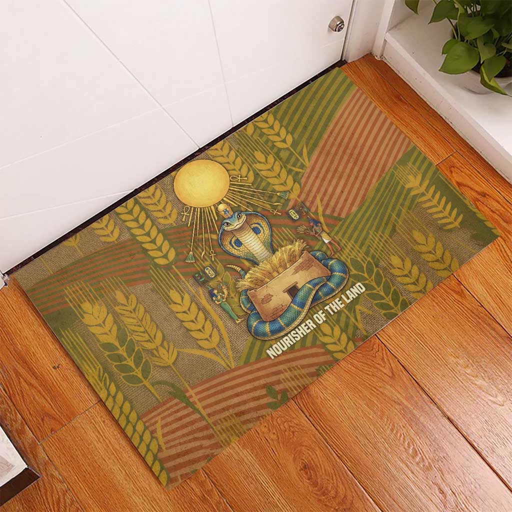 Renenutet  Golden Cobra Rubber Doormat with Wheat Motif in Egyptian Agricultural Theme