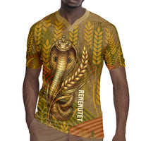 Renenutet  Golden Cobra Rugby Jersey with Wheat Motif in Egyptian Agricultural Theme