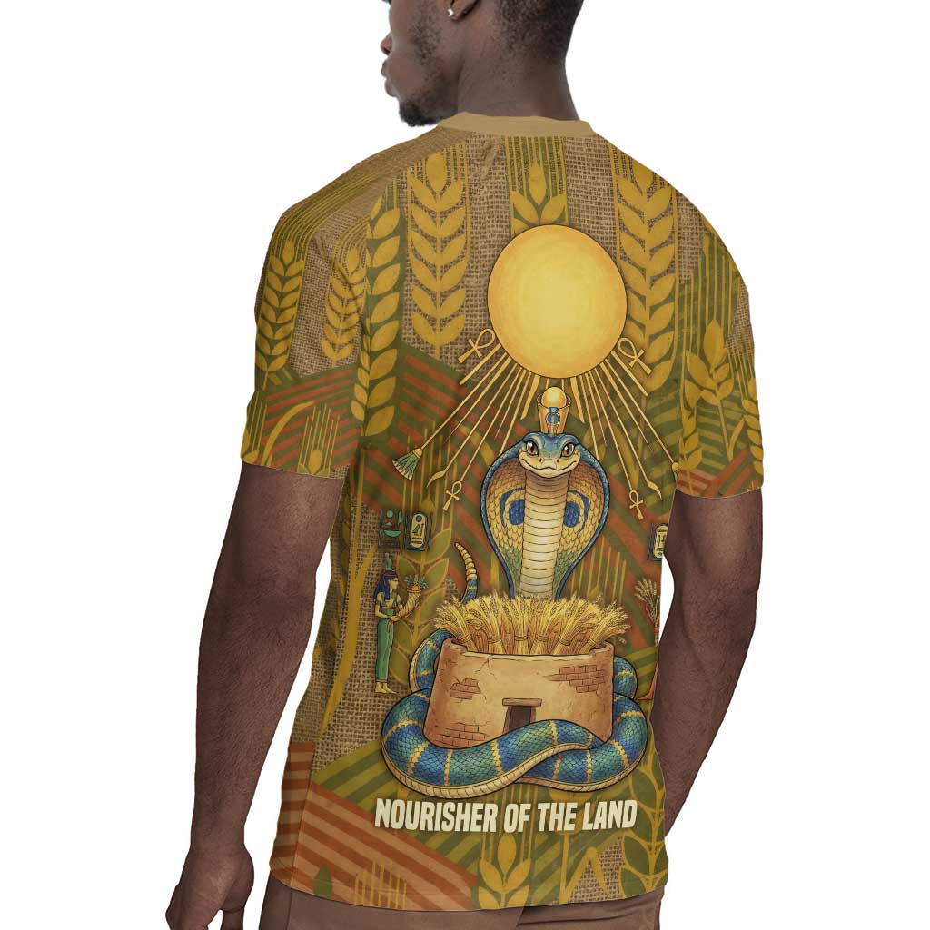 Renenutet  Golden Cobra Rugby Jersey with Wheat Motif in Egyptian Agricultural Theme
