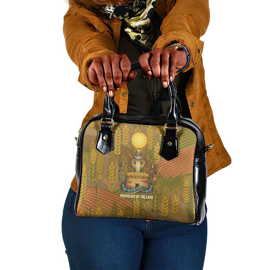 Renenutet  Golden Cobra Shoulder Handbag with Wheat Motif in Egyptian Agricultural Theme