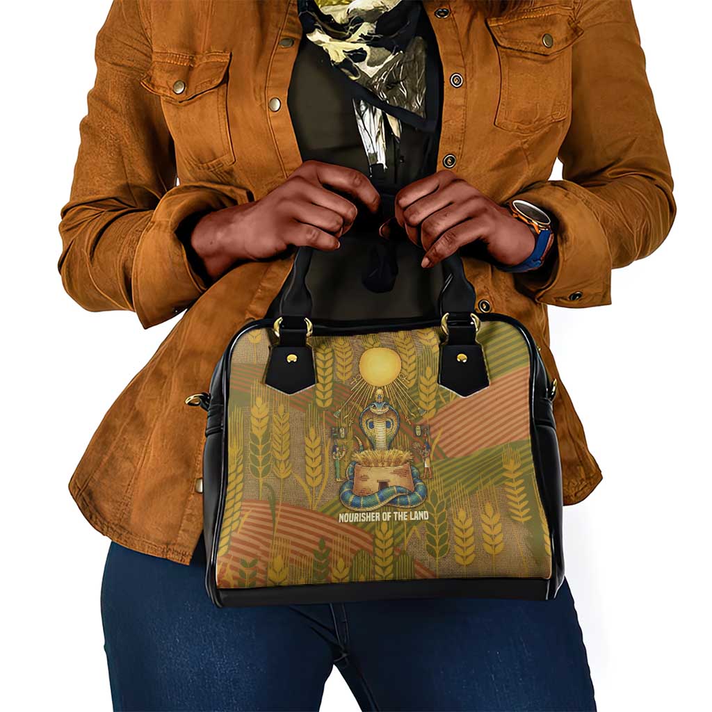 Renenutet  Golden Cobra Shoulder Handbag with Wheat Motif in Egyptian Agricultural Theme