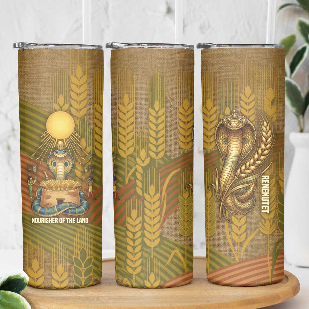 Renenutet  Golden Cobra Skinny Tumbler with Wheat Motif in Egyptian Agricultural Theme