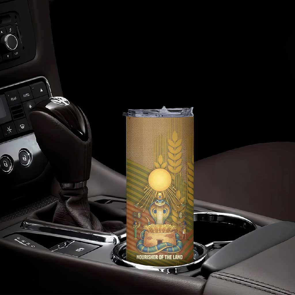 Renenutet  Golden Cobra Skinny Tumbler with Wheat Motif in Egyptian Agricultural Theme
