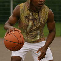 Renenutet  Golden Cobra Sleeveless Hoodie with Wheat Motif in Egyptian Agricultural Theme