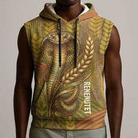 Renenutet  Golden Cobra Sleeveless Hoodie with Wheat Motif in Egyptian Agricultural Theme