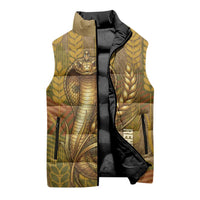 Renenutet  Golden Cobra Sleeveless Puffer Jacket with Wheat Motif in Egyptian Agricultural Theme