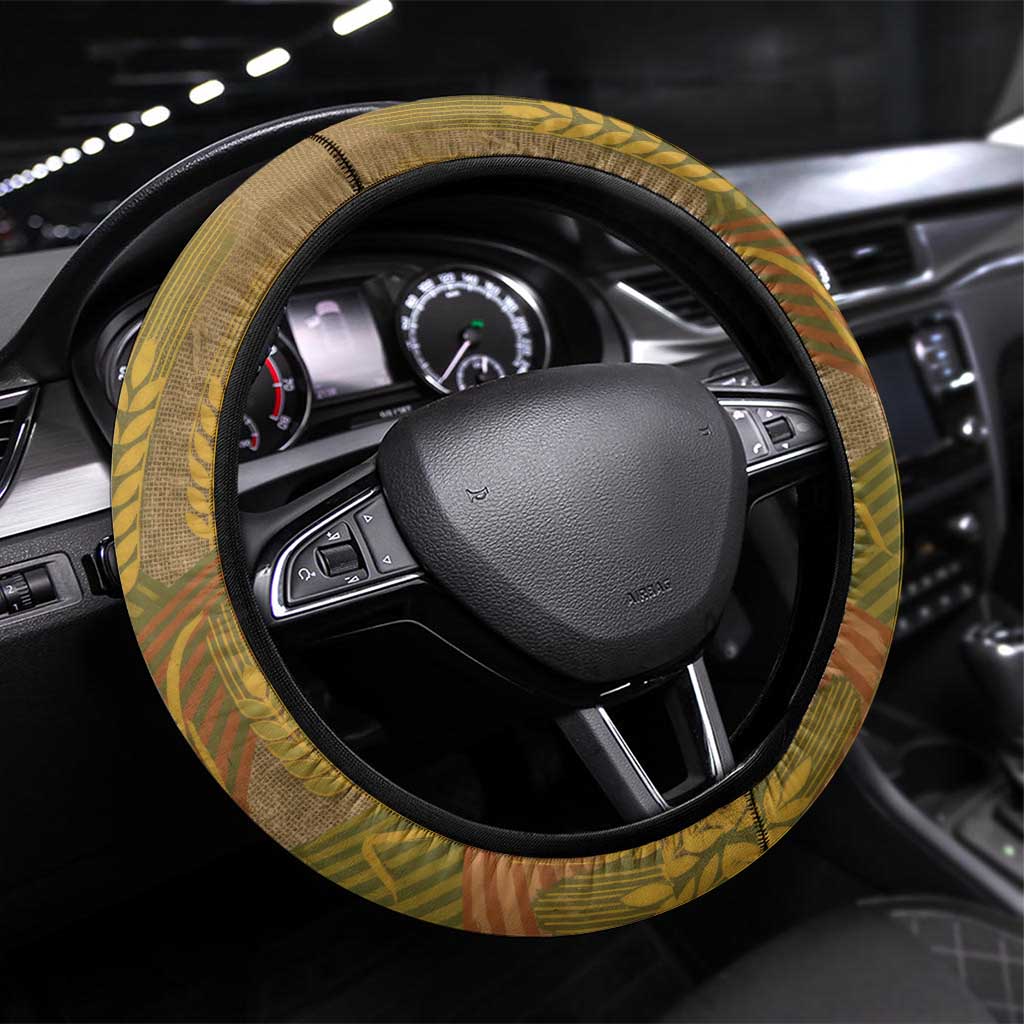 Renenutet  Golden Cobra Steering Wheel Cover with Wheat Motif in Egyptian Agricultural Theme