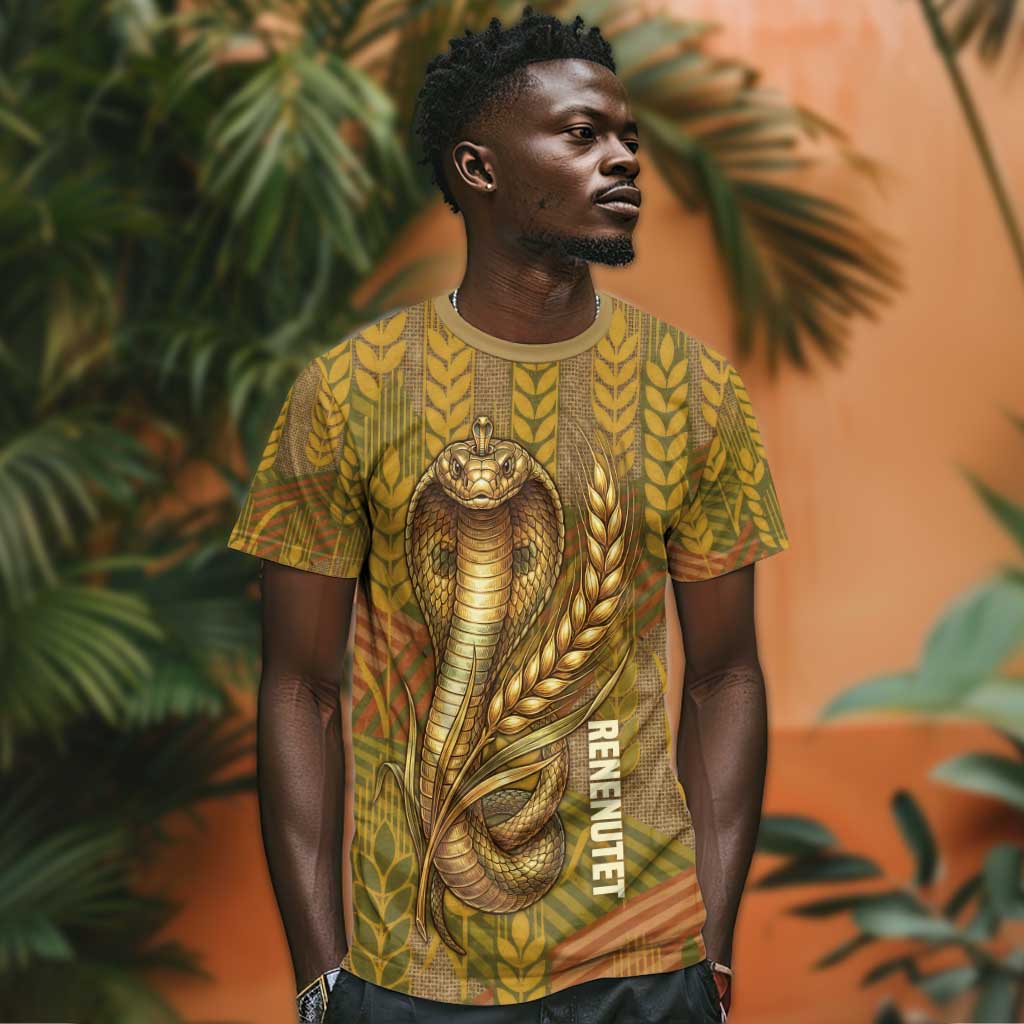 Renenutet  Golden Cobra T shirt with Wheat Motif in Egyptian Agricultural Theme