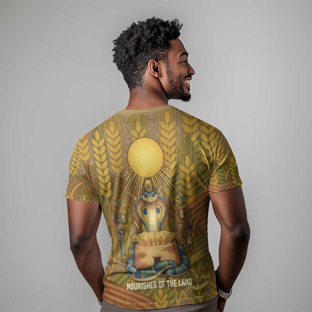 Renenutet  Golden Cobra T shirt with Wheat Motif in Egyptian Agricultural Theme