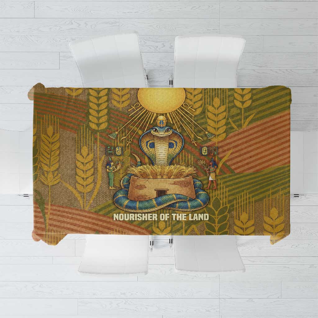 Renenutet  Golden Cobra Tablecloth with Wheat Motif in Egyptian Agricultural Theme