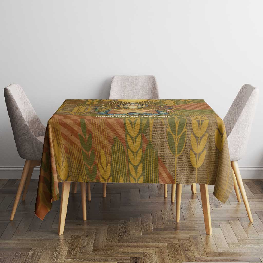 Renenutet  Golden Cobra Tablecloth with Wheat Motif in Egyptian Agricultural Theme
