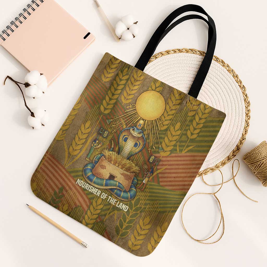 Renenutet  Golden Cobra Tote Bag with Wheat Motif in Egyptian Agricultural Theme