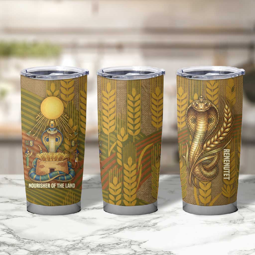 Renenutet  Golden Cobra Tumbler Cup with Wheat Motif in Egyptian Agricultural Theme