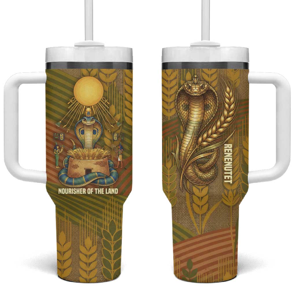 Renenutet  Golden Cobra Tumbler With Handle with Wheat Motif in Egyptian Agricultural Theme
