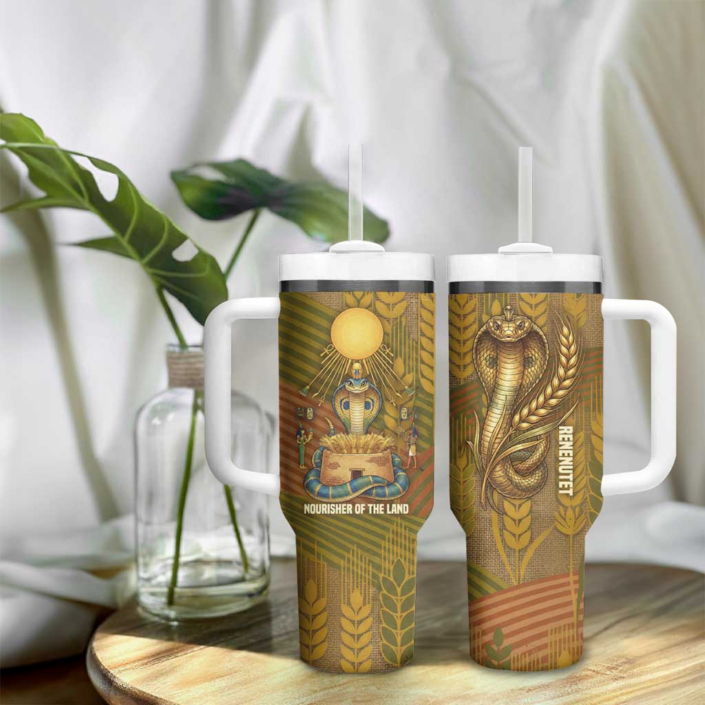 Renenutet  Golden Cobra Tumbler With Handle with Wheat Motif in Egyptian Agricultural Theme