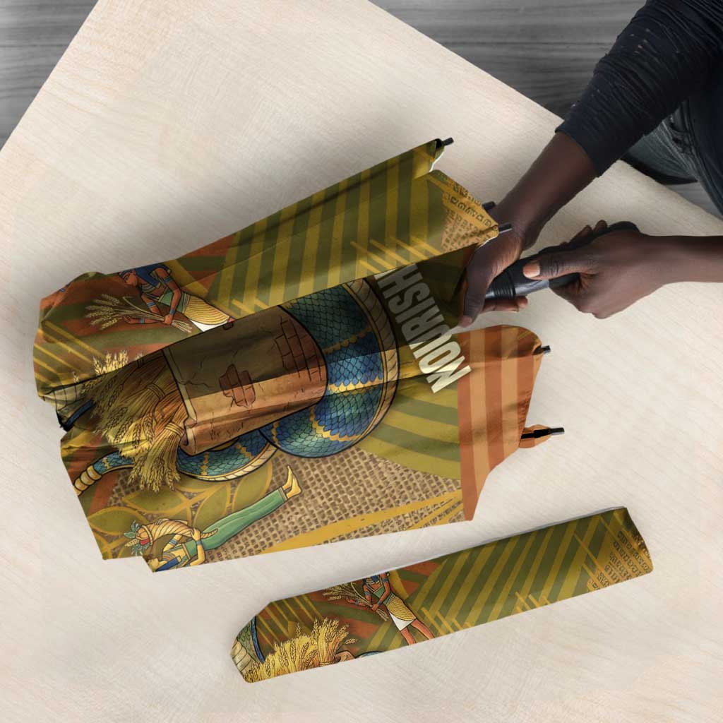 Renenutet  Golden Cobra Umbrella with Wheat Motif in Egyptian Agricultural Theme