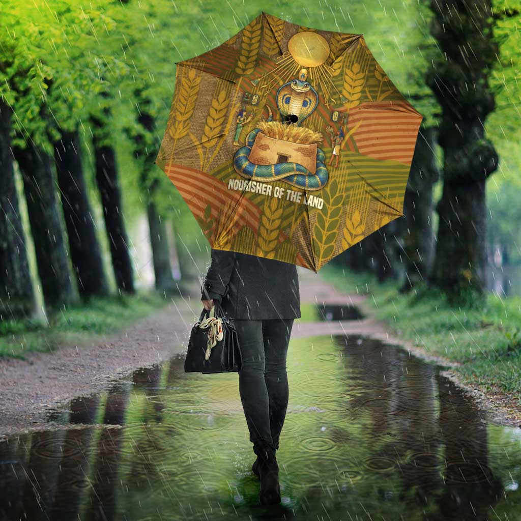 Renenutet  Golden Cobra Umbrella with Wheat Motif in Egyptian Agricultural Theme