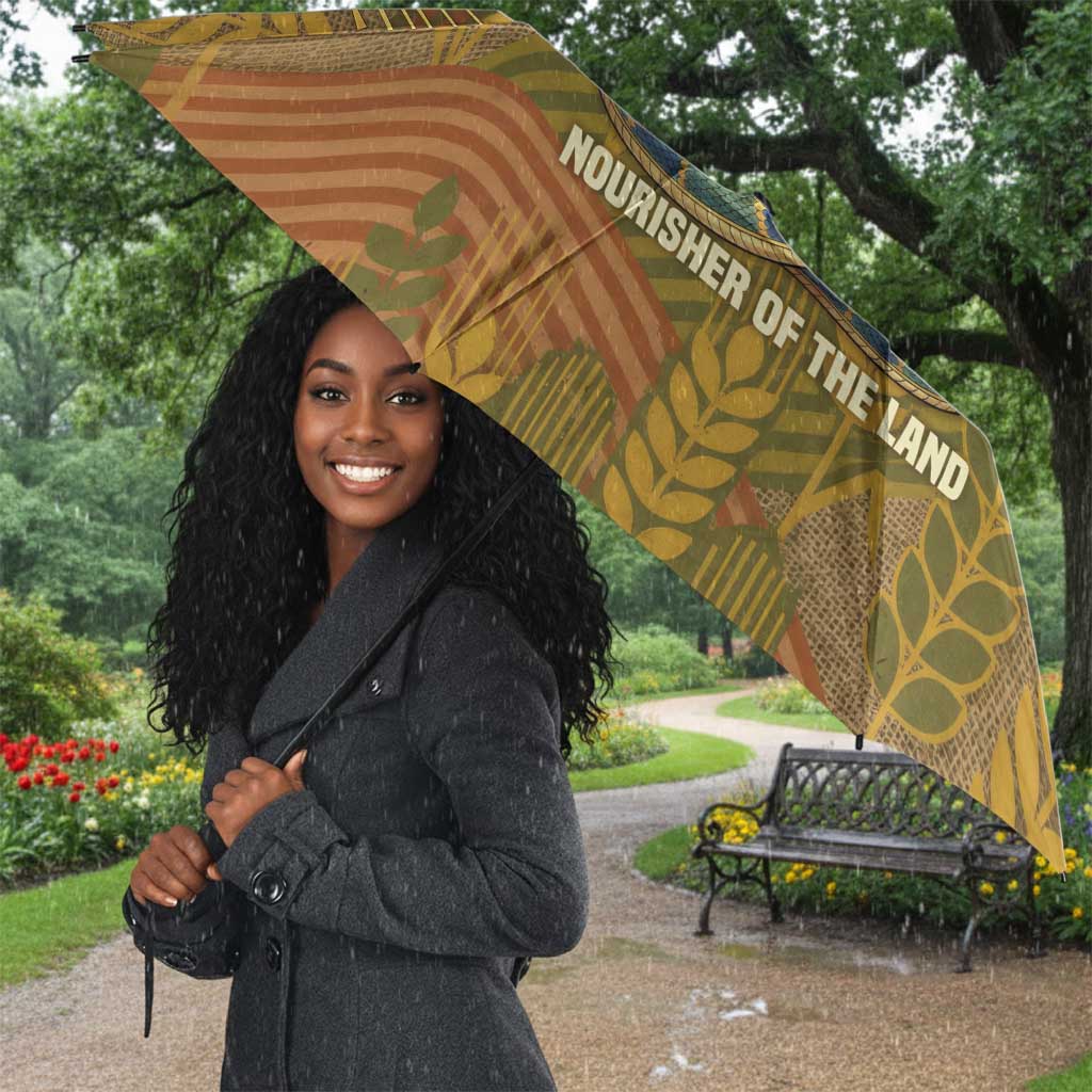 Renenutet  Golden Cobra Umbrella with Wheat Motif in Egyptian Agricultural Theme