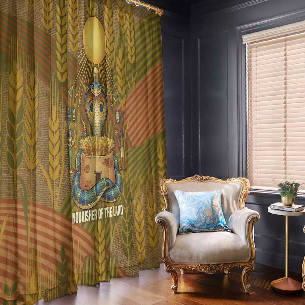 Renenutet  Golden Cobra Window Curtain with Wheat Motif in Egyptian Agricultural Theme