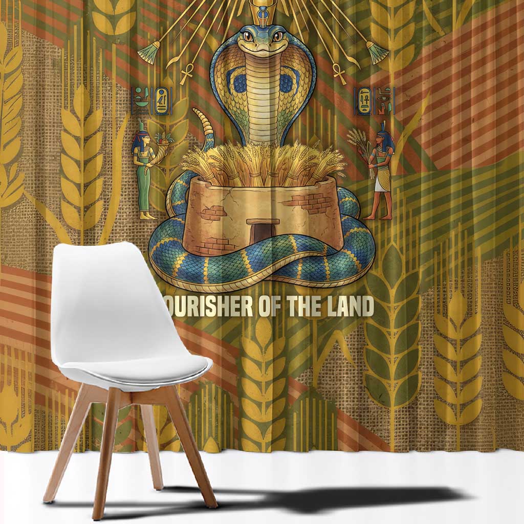 Renenutet  Golden Cobra Window Curtain with Wheat Motif in Egyptian Agricultural Theme