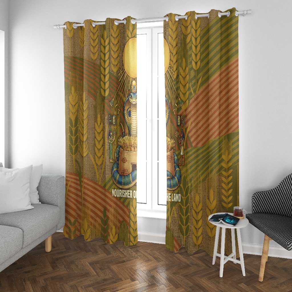 Renenutet  Golden Cobra Window Curtain with Wheat Motif in Egyptian Agricultural Theme