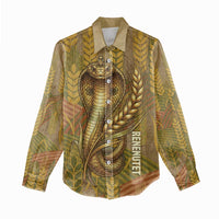 Renenutet  Golden Cobra Women Casual Shirt with Wheat Motif in Egyptian Agricultural Theme