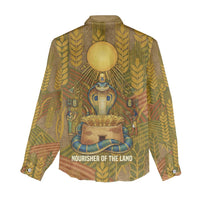 Renenutet  Golden Cobra Women Casual Shirt with Wheat Motif in Egyptian Agricultural Theme